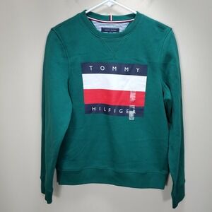 tommy hilfiger NWT green sweatshirt logo spell out long sleeve womens sz XS
